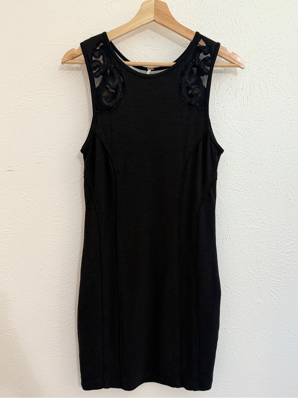Free People Black Sleeveless Embroidered Mini Dress